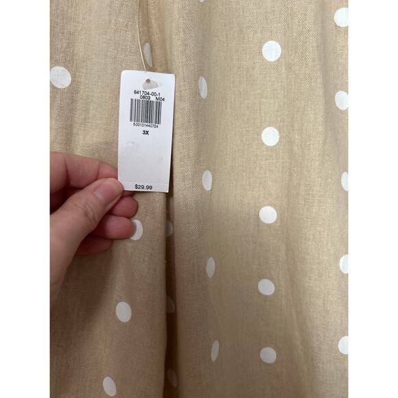 Old Navy Women's Plus Skirt Linen Blend Tan White Polka Dot Short Zip 3X NWT - Picture 5 of 10